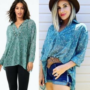 CAbi #3761 Chase Blouse Long Sleeve Sheer Green blue
Flower Print blouse